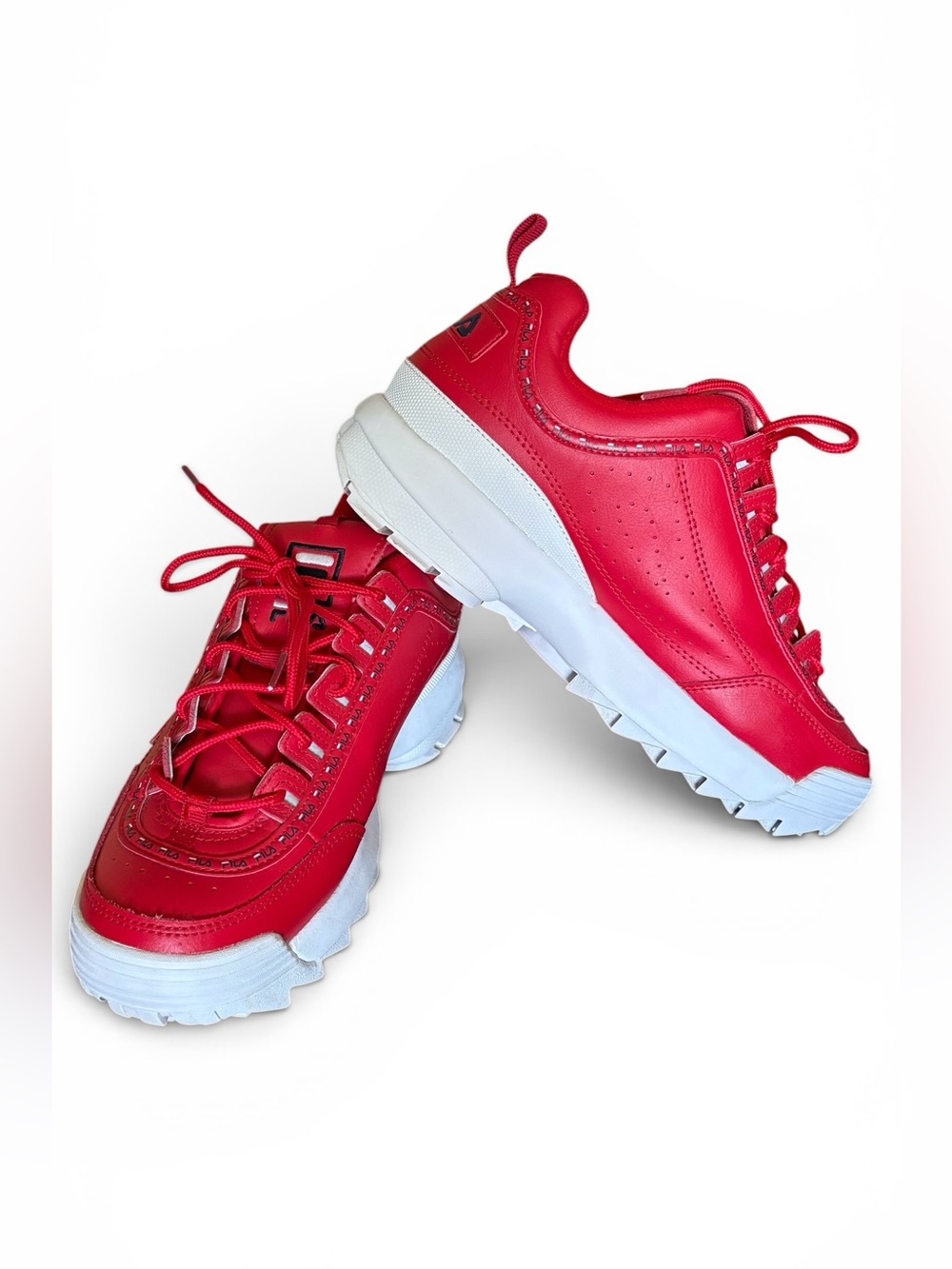 FILA Disruptor II Women's Red Leather Sneakers Size 10 - Picture 3 of 6